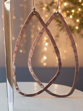 Sterling Silver large Hammered Teardrop Hoop Earrings